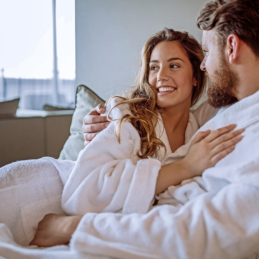 Romantic couple enjoying honeymoon and wellness treatments