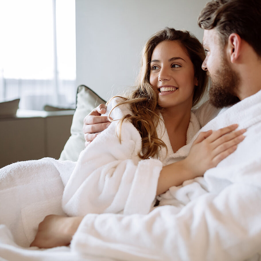 Cute couple in love enjoying wellness weekend