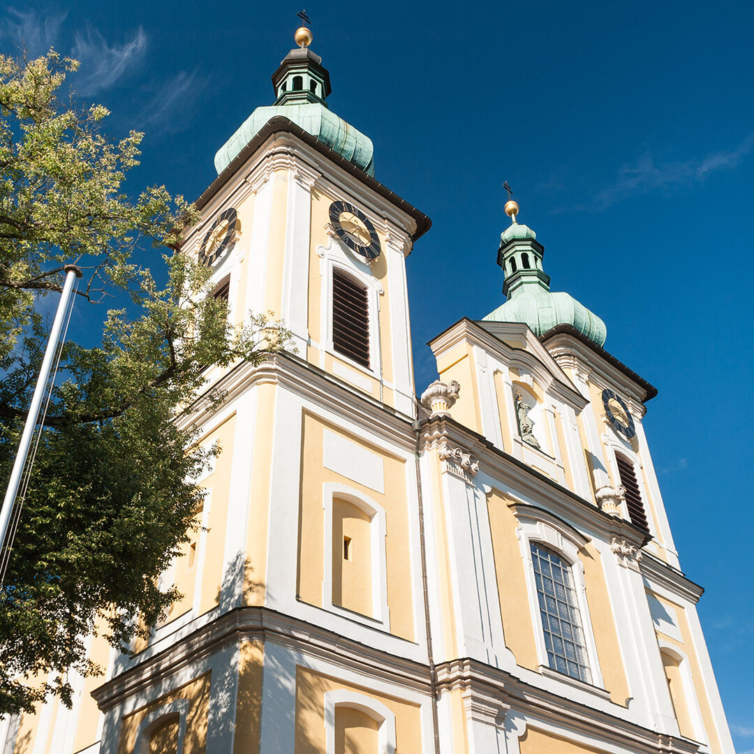 Church Sankt Johann in Donaueschingen at late summer day, copy space on the top, Nikon D700